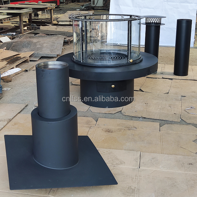 High Style Luxury Glass Art Furniture Rotating Fireplace Carbon High Grade Black Modern Steel Round Furniture (Furniture redondo de aço moderno e preto de alta qualidade) 4